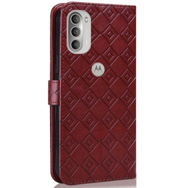 Flip Case Moto G51 5G Keinonahkainen Ruudullinen Kuvio