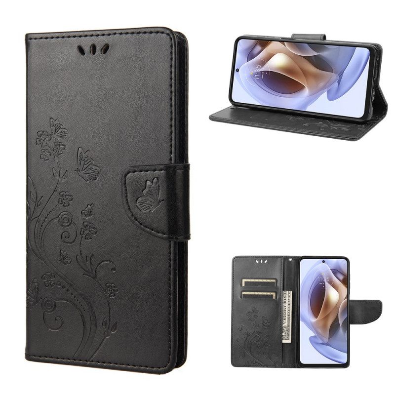 Flip Case Moto G51 5G Suojaketju Kuori Splendid Butterflies Hihnalla