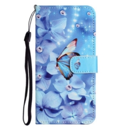 Flip Case Samsung Galaxy S23 5G Suojaketju Kuori Strappy Diamond Perhoset