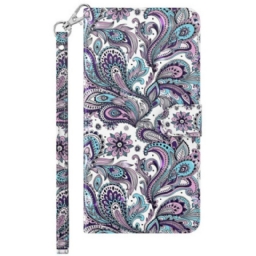 Nahkakotelo Samsung Galaxy S23 5G Suojaketju Kuori Strappy Paisley -kuvio