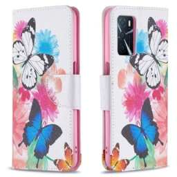 Flip Case Oppo A16 / A16s Maalatut Perhoset Ja Kukat