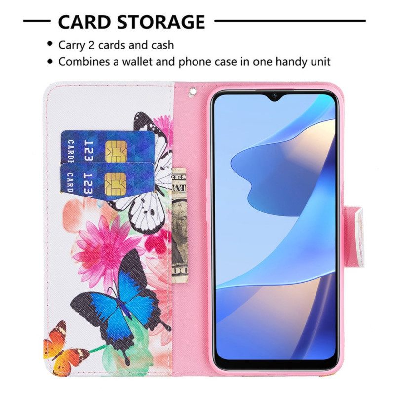 Flip Case Oppo A16 / A16s Maalatut Perhoset Ja Kukat