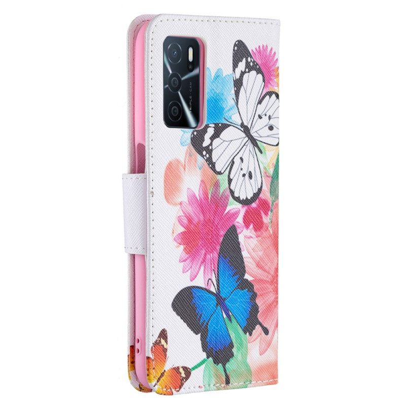 Flip Case Oppo A16 / A16s Maalatut Perhoset Ja Kukat