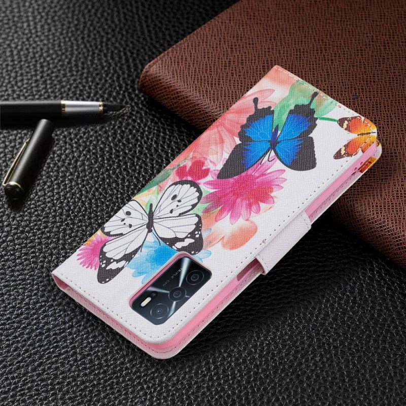 Flip Case Oppo A16 / A16s Maalatut Perhoset Ja Kukat