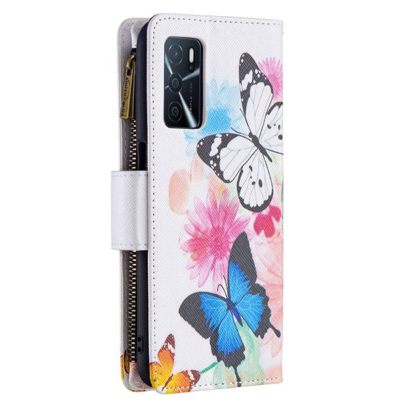 Kotelot Oppo A16 / A16s Butterflies Vetoketjullinen Tasku