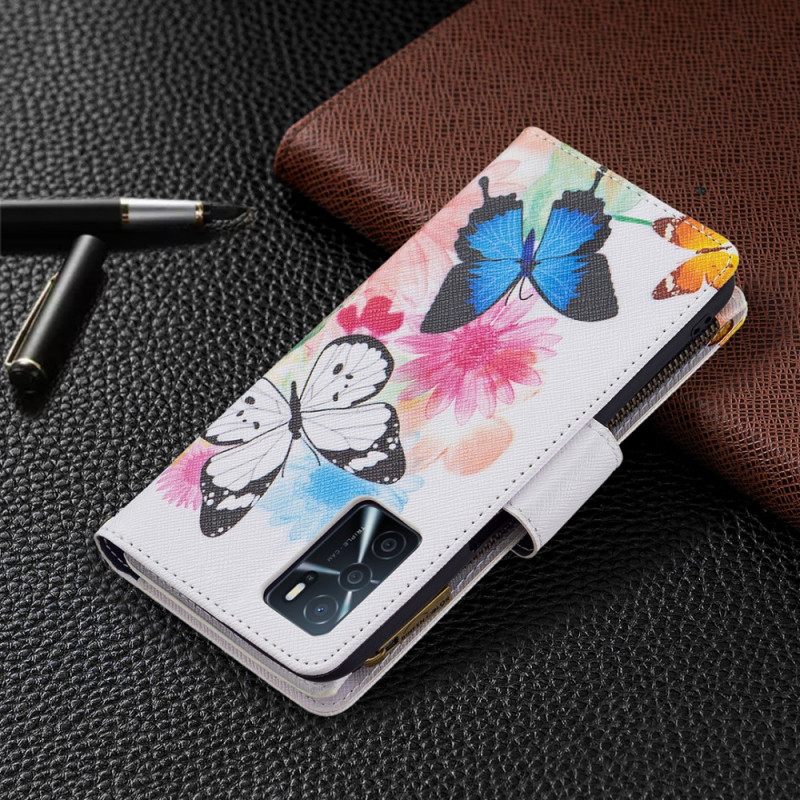 Kotelot Oppo A16 / A16s Butterflies Vetoketjullinen Tasku