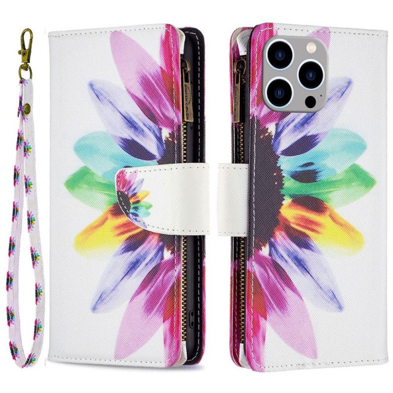 Flip Case iPhone 14 Pro Max Flower Vetoketjullinen Tasku