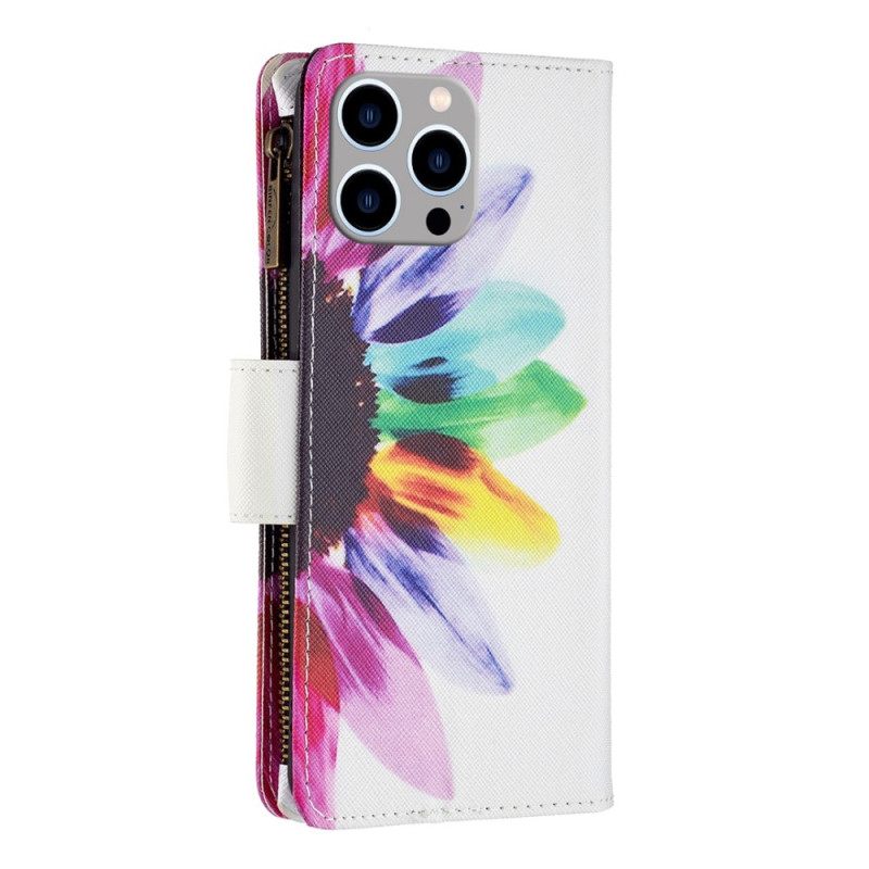 Flip Case iPhone 14 Pro Max Flower Vetoketjullinen Tasku