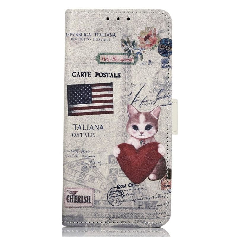 Flip Case iPhone 14 Pro Max Matkustava Kissa