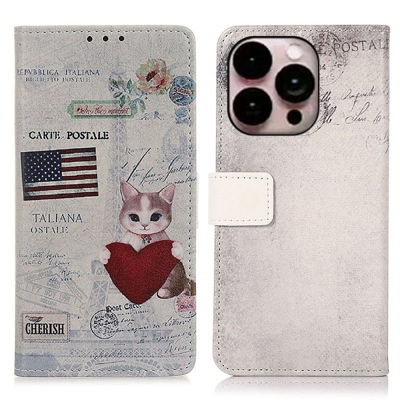 Flip Case iPhone 14 Pro Max Matkustava Kissa