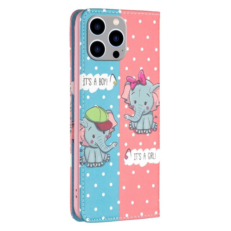 Puhelinkuoret iPhone 14 Pro Max Kotelot Flip Baby Elephants