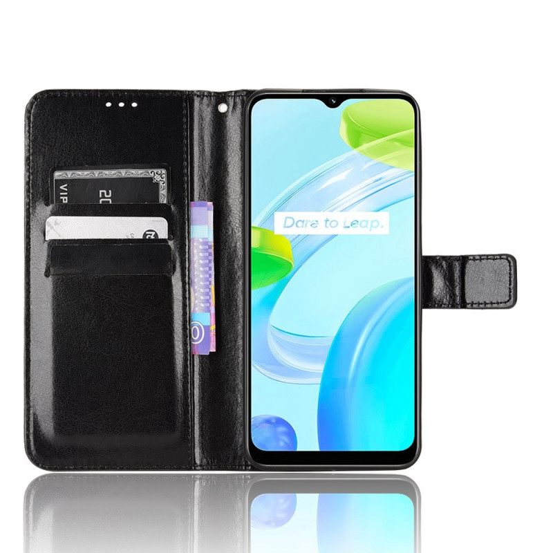 Flip Case Realme C30 Suojaketju Kuori Vahattu Keinonahkahihna