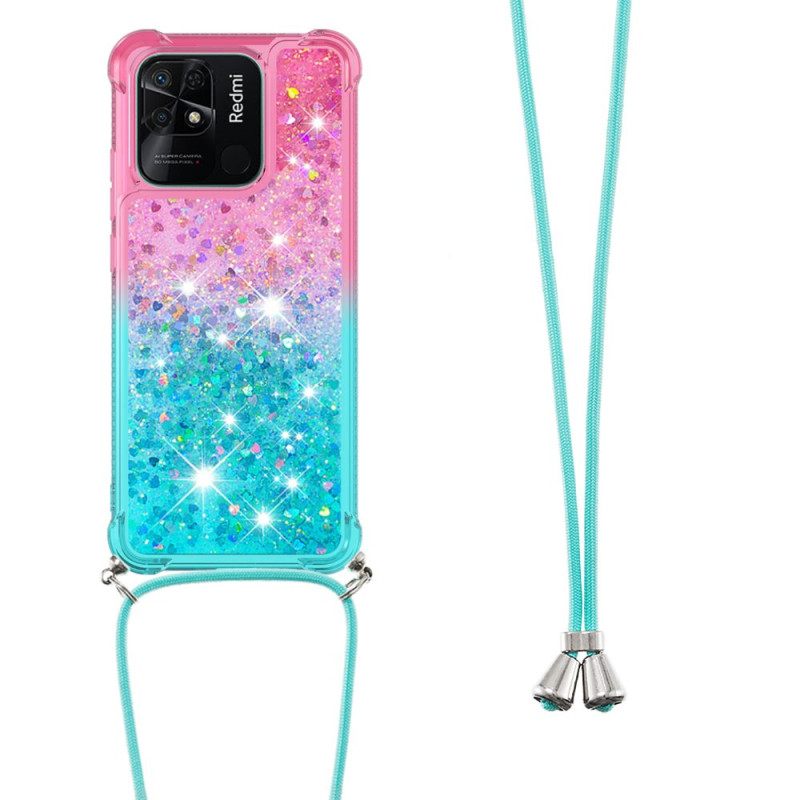 Case Xiaomi Redmi 10C Kiristysnyörillä Glitter Silikonijohto