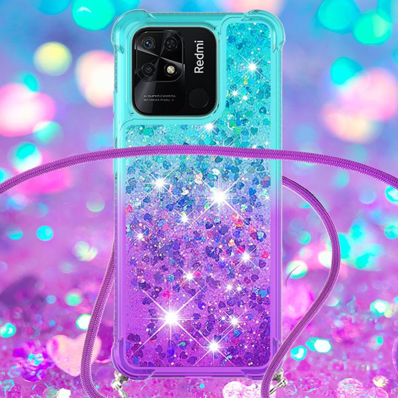 Case Xiaomi Redmi 10C Kiristysnyörillä Glitter Silikonijohto