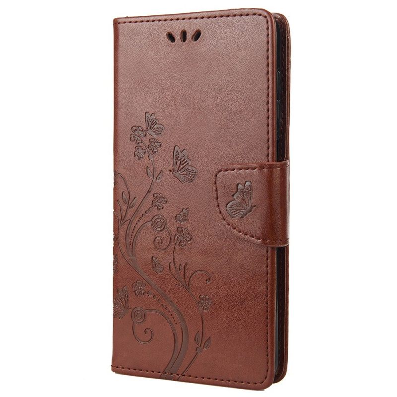 Flip Case Xiaomi Redmi 10C Suojaketju Kuori Butterflies And Flowers Strap