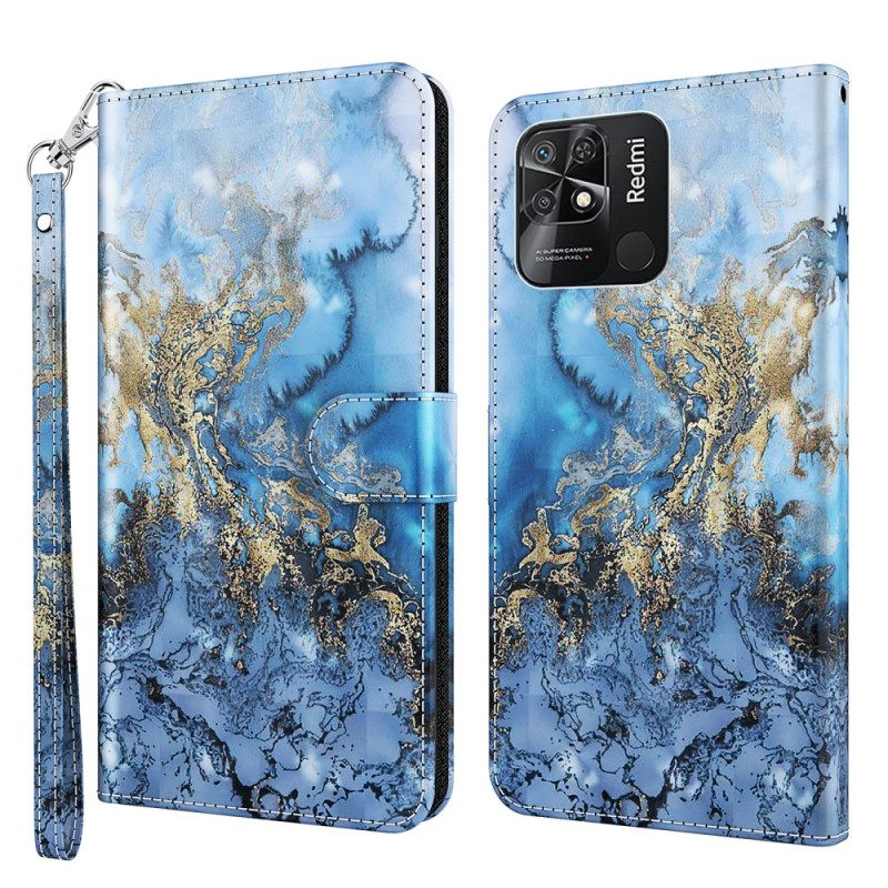 Flip Case Xiaomi Redmi 10C Suojaketju Kuori Marble Strappy Tyyli