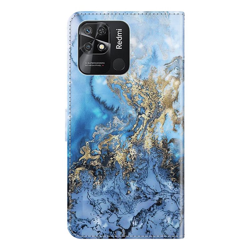 Flip Case Xiaomi Redmi 10C Suojaketju Kuori Marble Strappy Tyyli