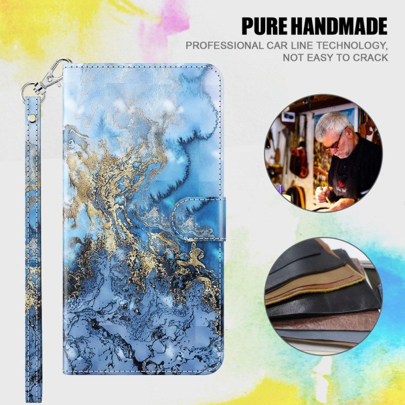 Flip Case Xiaomi Redmi 10C Suojaketju Kuori Marble Strappy Tyyli