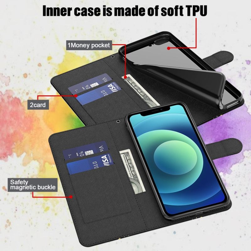 Flip Case Xiaomi Redmi 10C Suojaketju Kuori Marble Strappy Tyyli