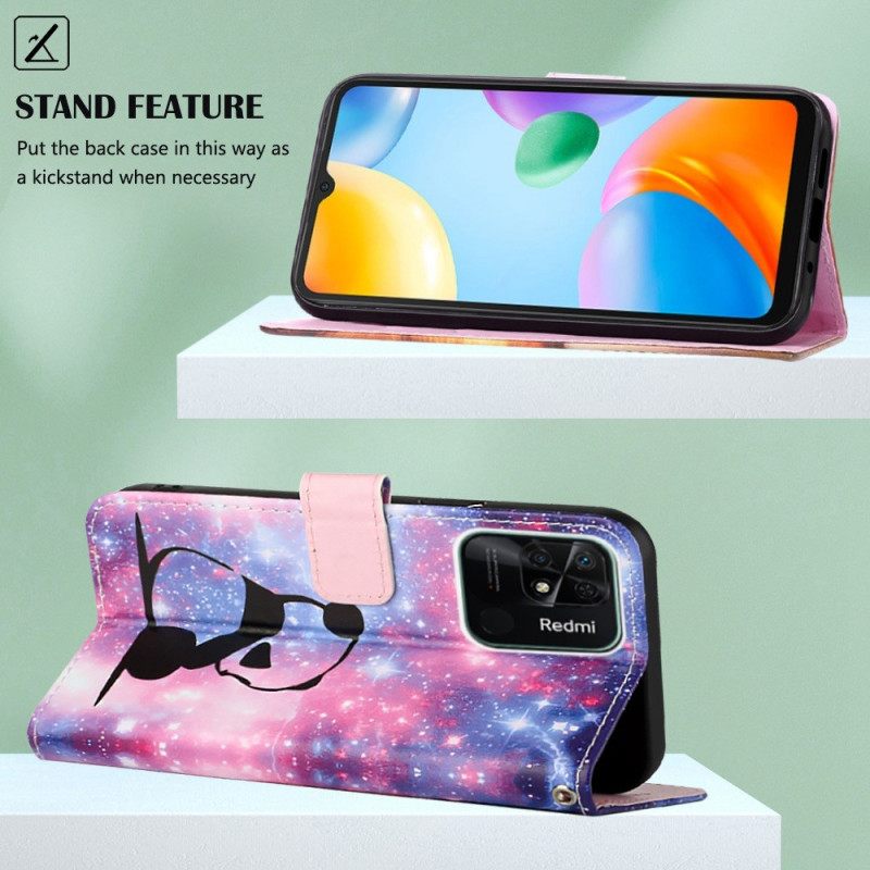 Flip Case Xiaomi Redmi 10C Suojaketju Kuori Panda Space Strap