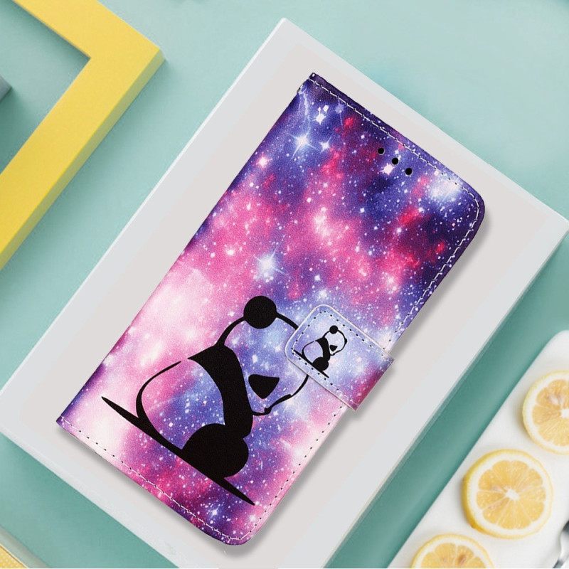 Flip Case Xiaomi Redmi 10C Suojaketju Kuori Panda Space Strap