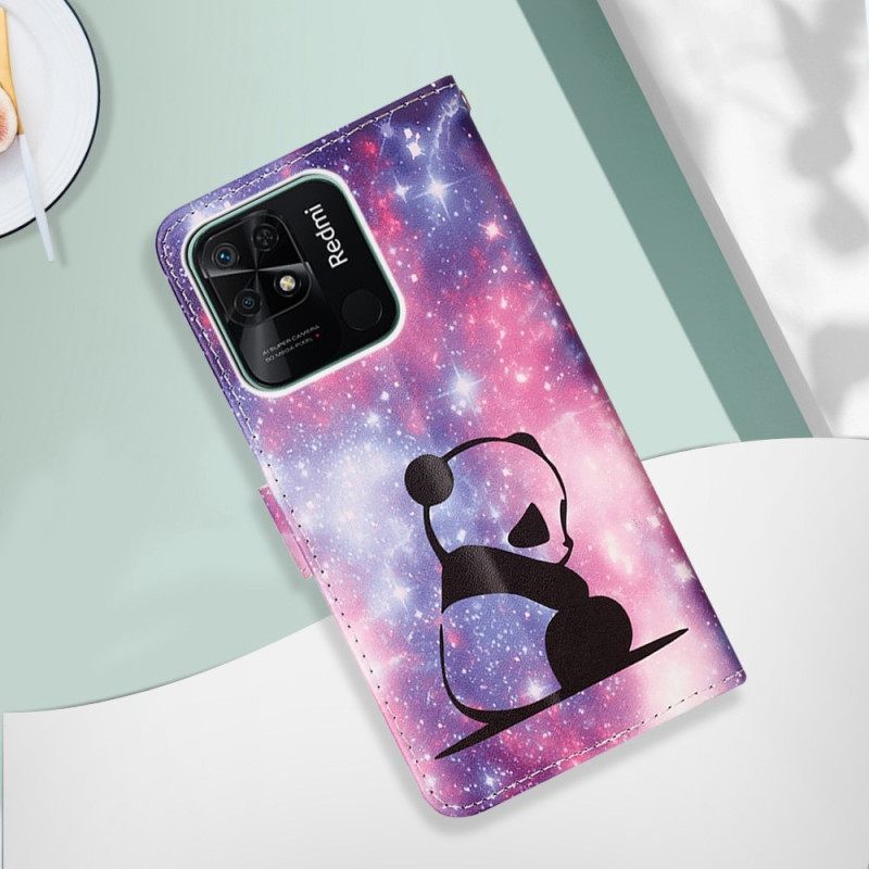 Flip Case Xiaomi Redmi 10C Suojaketju Kuori Panda Space Strap