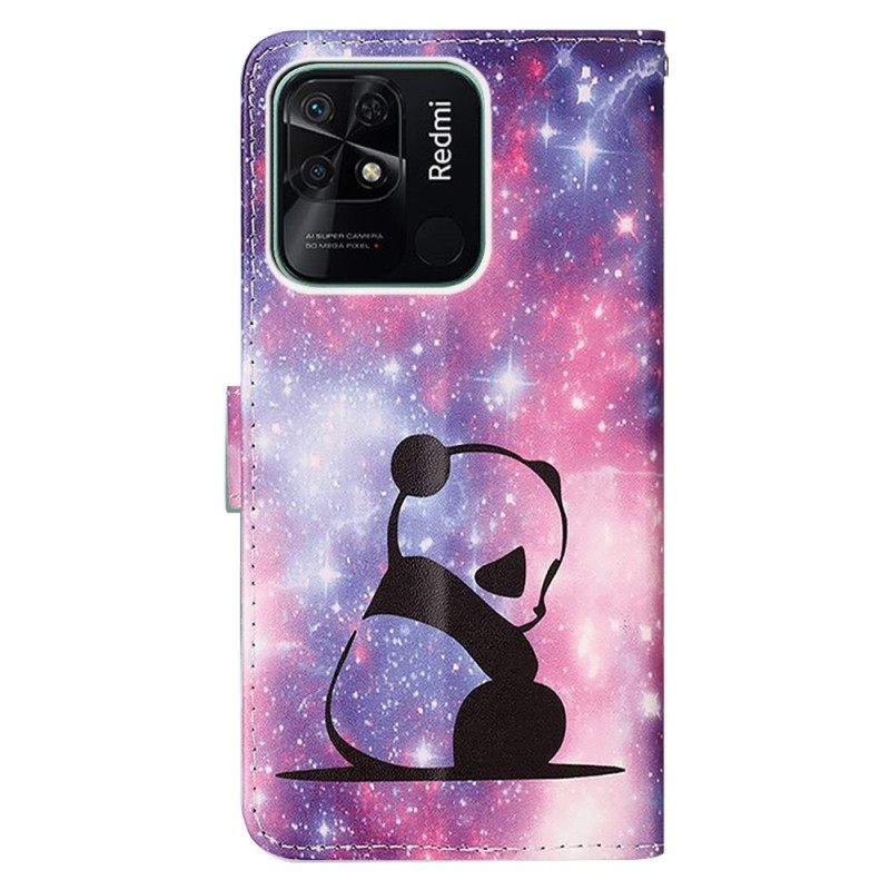 Flip Case Xiaomi Redmi 10C Suojaketju Kuori Panda Space Strap