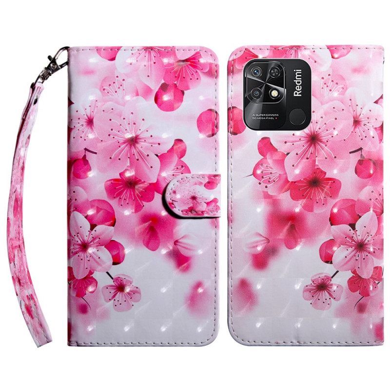 Flip Case Xiaomi Redmi 10C Suojaketju Kuori Strap Flowers