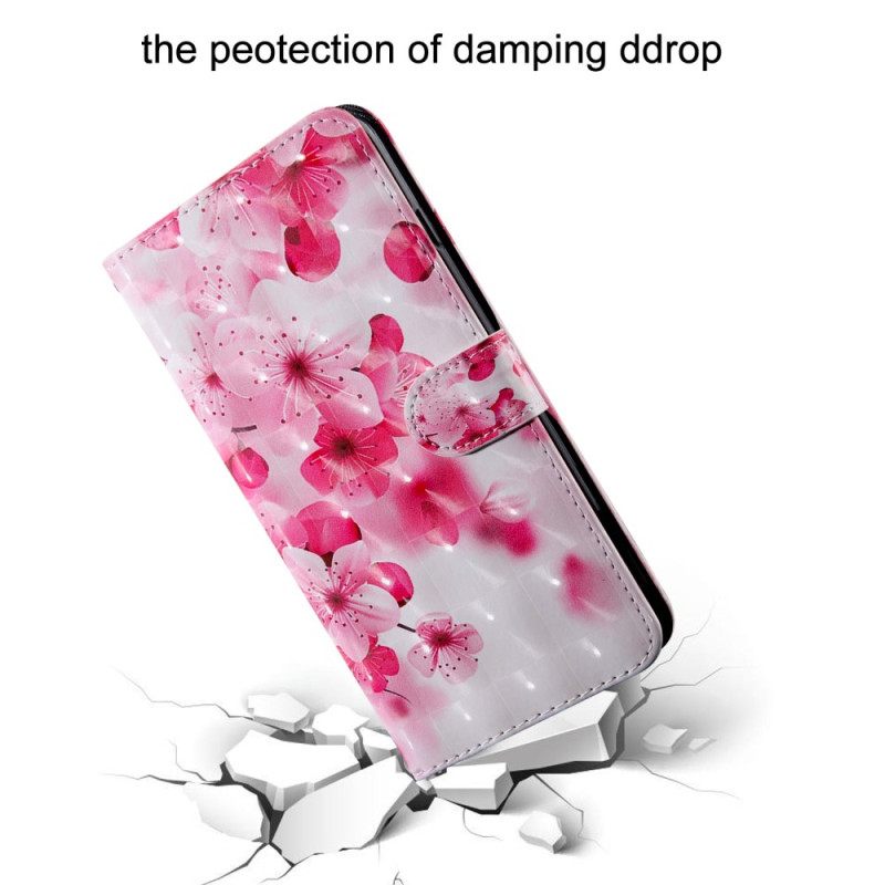 Flip Case Xiaomi Redmi 10C Suojaketju Kuori Strap Flowers