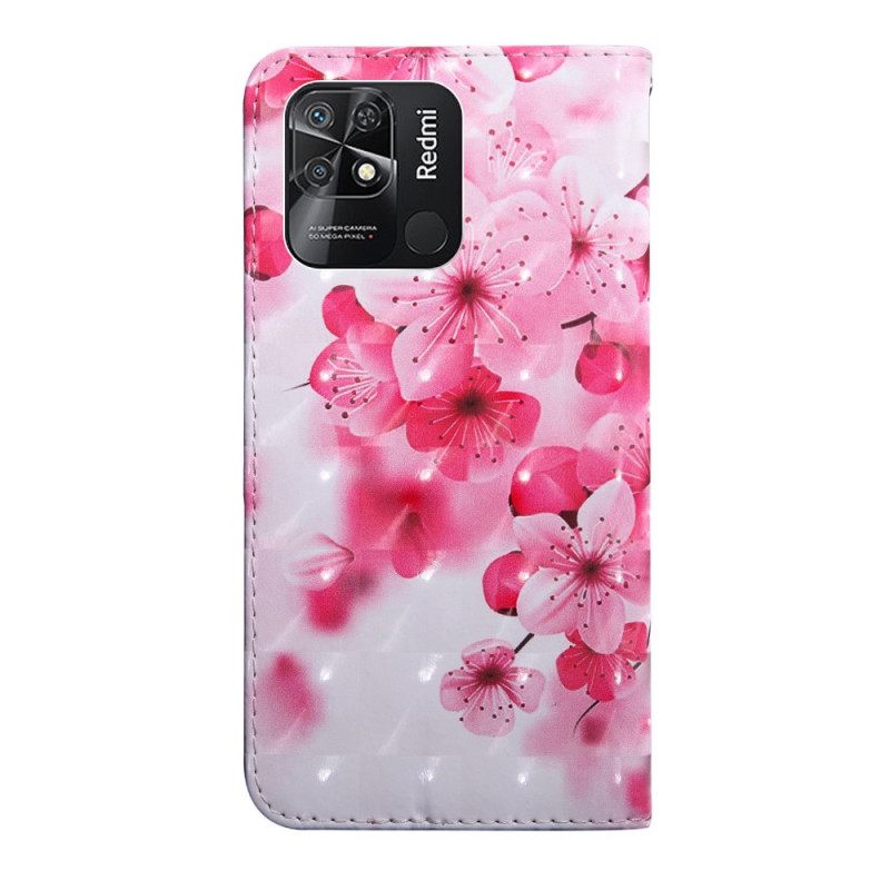 Flip Case Xiaomi Redmi 10C Suojaketju Kuori Strap Flowers