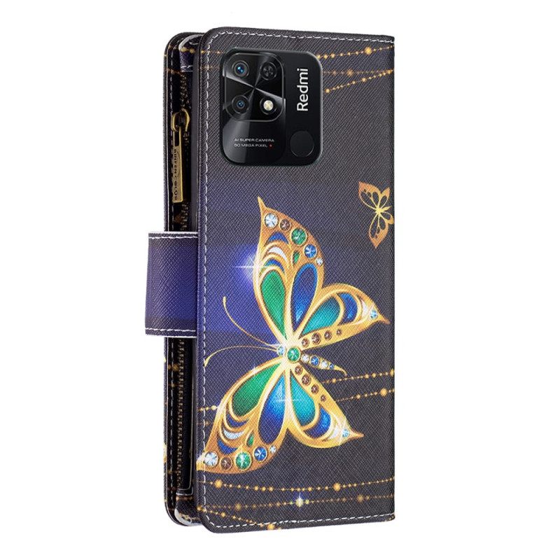 Kotelot Xiaomi Redmi 10C Butterflies Vetoketjullinen Tasku