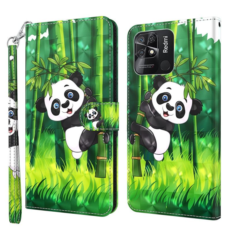 Kotelot Xiaomi Redmi 10C Suojaketju Kuori Panda Bamboo Kaulanauhalla