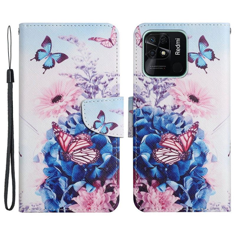 Kotelot Xiaomi Redmi 10C Suojaketju Kuori Strappy Floral Fantasy