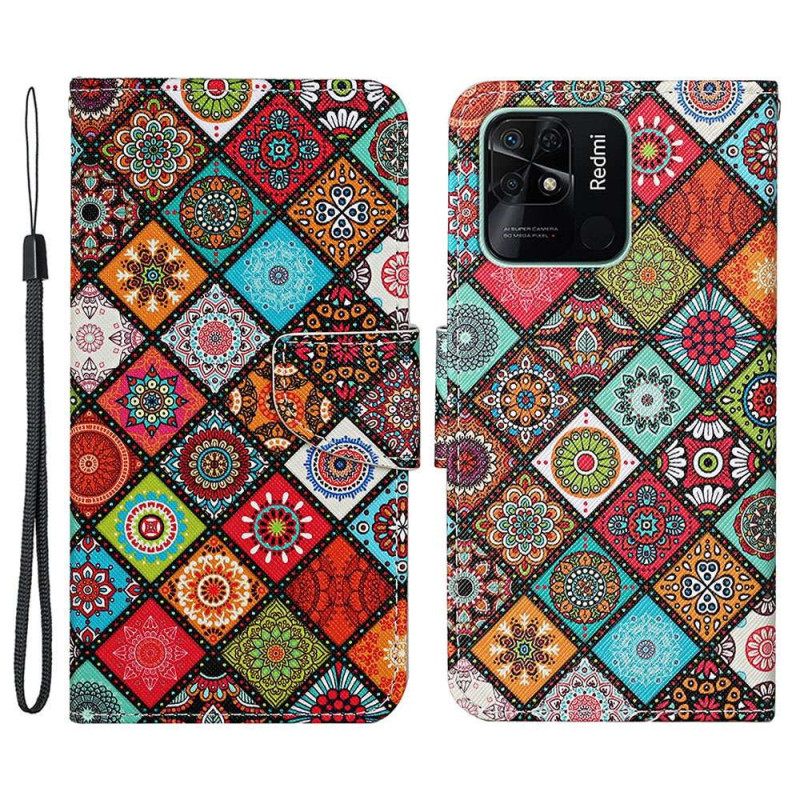 Kotelot Xiaomi Redmi 10C Suojaketju Kuori Strappy Patchwork