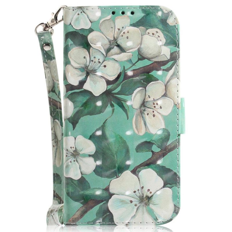 Kotelot Xiaomi Redmi 10C Suojaketju Kuori White Strap Flowers