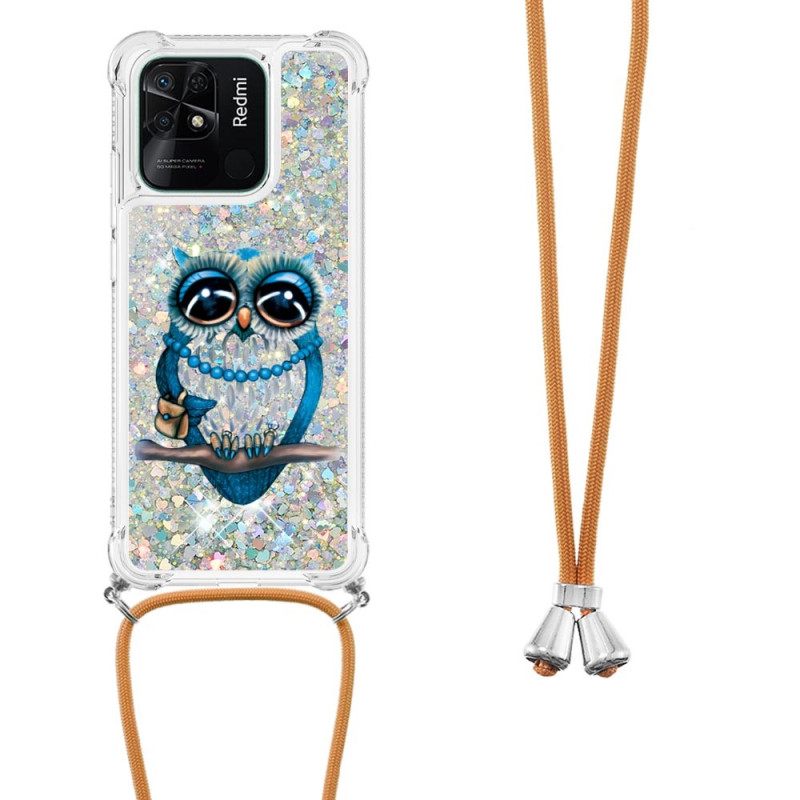 Kuori Xiaomi Redmi 10C Kiristysnyörillä Miss Owl Sequin Vetonauha