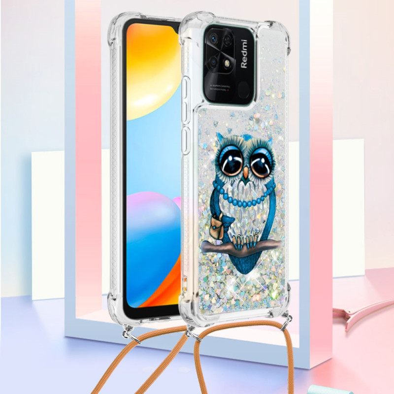 Kuori Xiaomi Redmi 10C Kiristysnyörillä Miss Owl Sequin Vetonauha