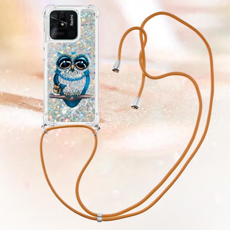 Kuori Xiaomi Redmi 10C Kiristysnyörillä Miss Owl Sequin Vetonauha