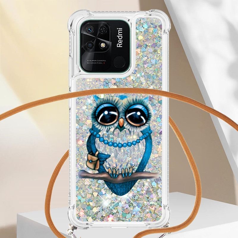 Kuori Xiaomi Redmi 10C Kiristysnyörillä Miss Owl Sequin Vetonauha