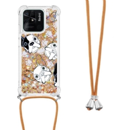 Kuori Xiaomi Redmi 10C Kiristysnyörillä Sequin Drawstring Dogs