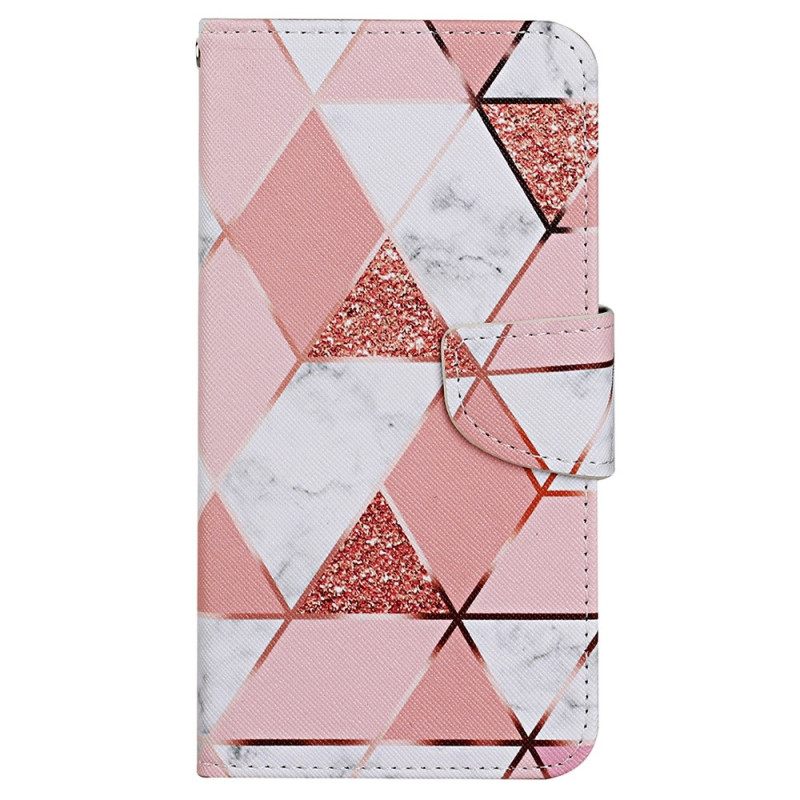 Nahkakotelo Xiaomi Redmi 10C Glitter Marble Kaulanauhalla