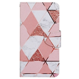 Nahkakotelo Xiaomi Redmi 10C Glitter Marble Kaulanauhalla