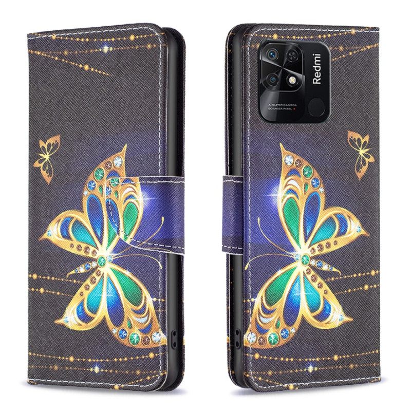 Nahkakotelo Xiaomi Redmi 10C Golden Butterflies