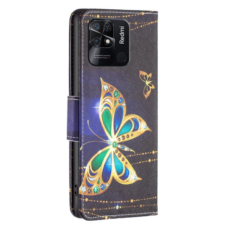 Nahkakotelo Xiaomi Redmi 10C Golden Butterflies