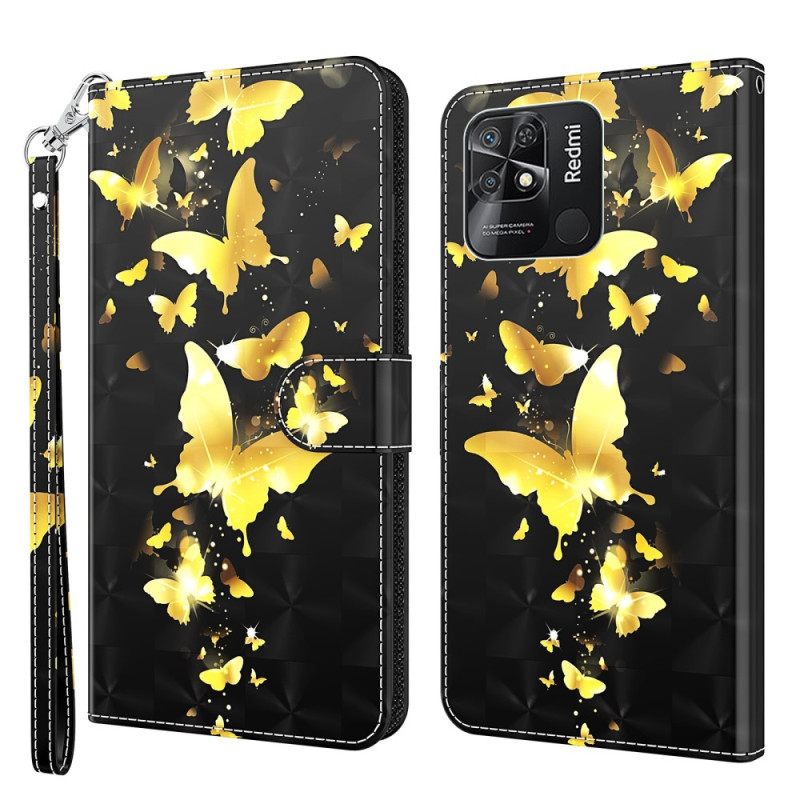 Nahkakotelo Xiaomi Redmi 10C Suojaketju Kuori Thong Butterflies