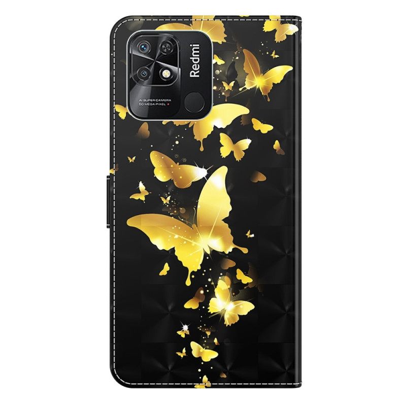 Nahkakotelo Xiaomi Redmi 10C Suojaketju Kuori Thong Butterflies