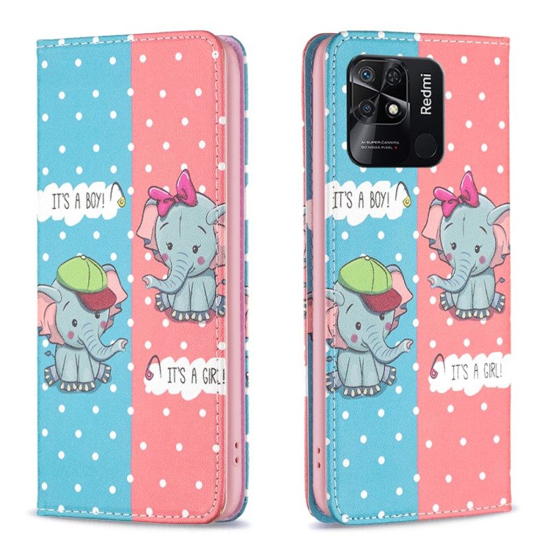 Puhelinkuoret Xiaomi Redmi 10C Kotelot Flip Baby Elephants