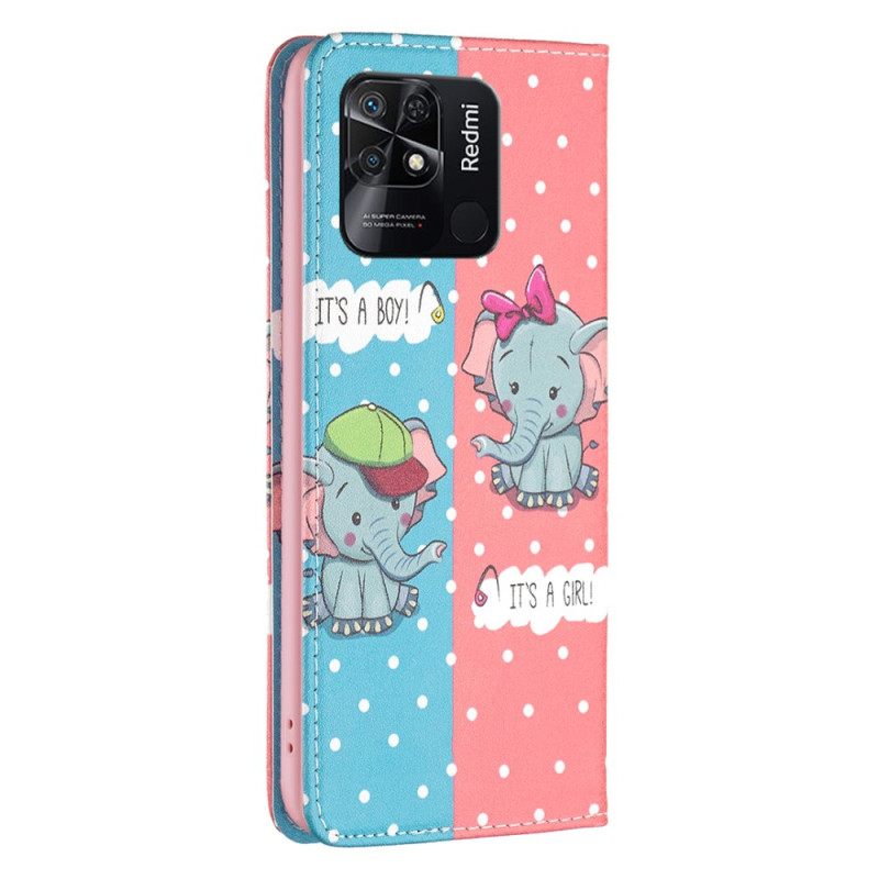 Puhelinkuoret Xiaomi Redmi 10C Kotelot Flip Baby Elephants