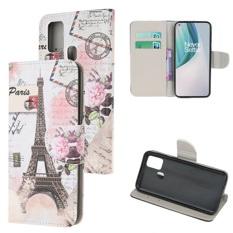 Flip Case OnePlus Nord N10 Retro Eiffel-torni