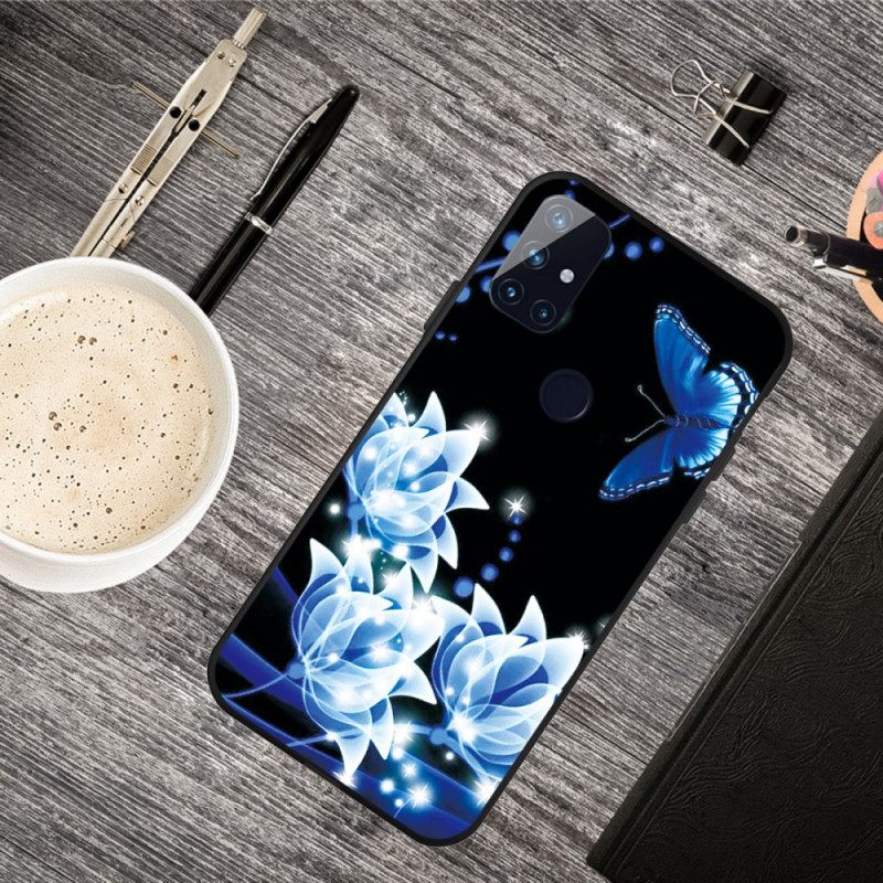 Kuori OnePlus Nord N10 Butterfly Ja Blue Flowers